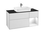 Villeroy und Boch Finion Waschtischunterschrank G422GFMT 120cm, Abdeckplatte black matt, Emotion, Regal rechts Glossy white, White matt lacquer