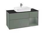 Villeroy und Boch Finion Waschtischunterschrank G422GMGM 120cm, Abdeckplatte black matt, Emotion, Regal rechts Olive matt, Olive Matt Lacquer