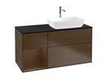 Villeroy und Boch Finion Waschtischunterschrank F802GNGN 120cm, Abdeckplatte black matt, Regale Walnut Veneer, Walnut veneer