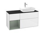 Villeroy und Boch Finion Waschtischunterschrank F802GMGF 120cm, Abdeckplatte black matt, Regale Olive matt lacquer, Glossy white lacquer
