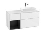 Villeroy und Boch Finion Waschtischunterschrank F801PDGF 120cm, Abdeckplatte white matt, Regale Black matt lacquer, Glossy white lacquer