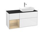 Villeroy und Boch Finion Waschtischunterschrank F802PCGF 120cm, Abdeckplatte black matt, Regale Oak Veneer, Glossy white lacquer