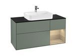 Villeroy und Boch Finion Waschtischunterschrank F422PCGM 120cm, Abdeckplatte black matt, Regal rechts Oak Veneer, Olive Matt Lacquer