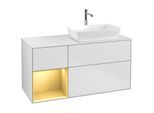 Villeroy und Boch Finion Waschtischunterschrank F801HFMT 120cm, Abdeckplatte white matt, Regale Gold matt lacquer, White matt lacquer