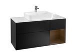 Villeroy und Boch Finion Waschtischunterschrank G421GNPD 120cm, Abdeckplatte white matt, Emotion, Regal rechts Walnut veneer, Black matt lacquer