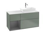 Villeroy und Boch Finion Waschtischunterschrank G801GKGM 120cm, Abdeckplatte white matt, Emotion, Regale Anthracite matt lacquer, Olive Matt Lacquer