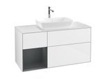 Villeroy und Boch Finion Waschtischunterschrank F821HGGF 120cm, Abdeckplatte white matt, Regale Midnight matt lacquer, Glossy white lacquer