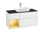 Villeroy und Boch Finion Waschtischunterschrank F822HFGF 120cm, Abdeckplatte black matt, Regale Gold matt lacquer, Glossy white lacquer