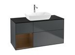 Villeroy und Boch Finion Waschtischunterschrank F822GNHG 120cm, Abdeckplatte black matt, Regale Walnut Veneer, Midnight Blue Matt Lacquer
