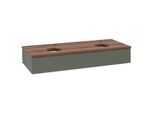 Villeroy und Boch Antao Waschtisch-Unterschrank L13052HL mit Beleuchtung, 120x19x50cm, Hahnloch, Waschbeckenplattenfarbe warm walnut, leaf green matt lacquer