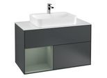 Villeroy und Boch Finion Waschtischunterschrank G361GMHG 100cm, Abdeckplatte white matt, Emotion, Regal links Olive Matt Lacquer, Midnight Blue Matt Lacquer