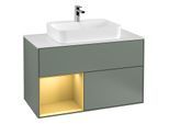 Villeroy und Boch Finion Waschtischunterschrank G361HFGM 100cm, Abdeckplatte white matt, Emotion, Regal links Gold matt, Olive Matt Lacquer