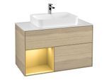 Villeroy und Boch Finion Waschtischunterschrank G361HFPC 100cm, Abdeckplatte white matt, Emotion, Regal links Gold matt, Oak Veneer