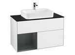 Villeroy und Boch Finion Waschtischunterschrank F362HGGF 100cm, Abdeckplatte black matt, Regal links Midnight Blue Matt Lacquer, Glossy white lacquer