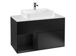 Villeroy und Boch Finion Waschtischunterschrank F361PDPD 100cm, Abdeckplatte white matt, Regal links Black matt lacquer, Black matt lacquer