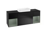 Villeroy und Boch Finion Waschtischunterschrank G332GMPD 160cm, Abdeckplatte black matt, Emotion, Regale Olive matt lacquer, Black matt lacquer