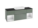 Villeroy und Boch Finion Waschtischunterschrank G332MTGM 160cm, Abdeckplatte black matt, Emotion, Regale White matt lacquer, Olive Matt Lacquer