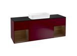 Villeroy und Boch Finion Waschtischunterschrank F332GNHB 160x60,3cm, Abdeckplatte black matt, Regale Walnut veneer, Peony Matt