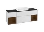 Villeroy und Boch Finion Waschtischunterschrank F332GNMT 160x60,3cm, Abdeckplatte black matt, Regale Walnut veneer, White matt lacquer