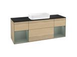 Villeroy und Boch Finion Waschtischunterschrank F332GMPC 160x60,3cm, Abdeckplatte black matt, Regale Olive matt lacquer, Oak Veneer