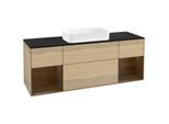 Villeroy und Boch Finion Waschtischunterschrank F332GNPC 160x60,3cm, Abdeckplatte black matt, Regale Walnut veneer, Oak Veneer