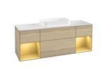 Villeroy und Boch Finion Waschtischunterschrank G331HFPC 160cm, Abdeckplatte white matt, Emotion, Regale Gold matt lacquer, Oak Veneer