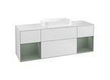 Villeroy und Boch Finion Waschtischunterschrank G331GMMT 160cm, Abdeckplatte white matt, Emotion, Regale Olive matt lacquer, White matt lacquer
