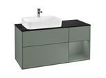 Villeroy und Boch Finion Waschtischunterschrank G402GMGM 120cm, Abdeckplatte black matt, Emotion, Regal rechts Olive Matt Lacquer, Olive Matt Lacquer
