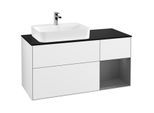 Villeroy und Boch Finion Waschtischunterschrank F402GKGF 120cm, Abdeckplatte black matt, Regal rechts Anthracite matt, Glossy white lacquer