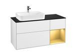 Villeroy und Boch Finion Waschtischunterschrank F402HFGF 120cm, Abdeckplatte black matt, Regal rechts Gold matt, Glossy white lacquer