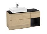 Villeroy und Boch Finion Waschtischunterschrank F402PDPC 120cm, Abdeckplatte black matt, Regal rechts Black matt lacquer, Oak Veneer
