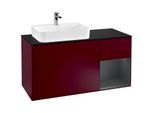 Villeroy und Boch Finion Waschtischunterschrank F402HGHB 120cm, Abdeckplatte black matt, Regal rechts Midnight Blue Matt Lacquer, Peony Matt