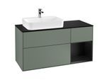 Villeroy und Boch Finion Waschtischunterschrank F402PDGM 120cm, Abdeckplatte black matt, Regal rechts Black matt lacquer, Olive Matt Lacquer