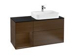 Villeroy und Boch Finion Waschtischunterschrank G392GNGN 120cm, Abdeckplatte black matt, Emotion, Regal links Walnut veneer, Walnut veneer