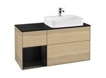 Villeroy und Boch Finion Waschtischunterschrank G392PDPC 120cm, Abdeckplatte black matt, Emotion, Regal links Black matt lacquer, Oak Veneer