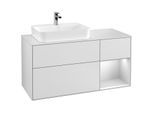 Villeroy und Boch Finion Waschtischunterschrank F401MTMT 120cm, Abdeckplatte white matt, Regal rechts White matt lacquer, White matt lacquer