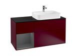 Villeroy und Boch Finion Waschtischunterschrank F392GKHB 120cm, Abdeckplatte black matt, Regal links Anthracite matt, Peony Matt