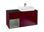 Villeroy und Boch Finion Waschtischunterschrank F392GMHB 120cm, Abdeckplatte black matt, Regal links Olive Matt Lacquer, Peony Matt