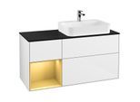 Villeroy und Boch Finion Waschtischunterschrank F392HFGF 120cm, Abdeckplatte black matt, Regal links Gold matt, Glossy white lacquer