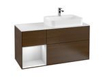 Villeroy und Boch Finion Waschtischunterschrank G391MTGN 120cm, Abdeckplatte white matt, Emotion, Regal links White matt lacquer, Walnut veneer
