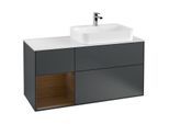 Villeroy und Boch Finion Waschtischunterschrank G391GNHG 120cm, Abdeckplatte white matt, Emotion, Regal links Walnut veneer, Midnight Blue Matt Lacquer