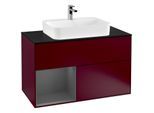Villeroy und Boch Finion Waschtischunterschrank G362GKHB 100cm, Abdeckplatte black matt, Emotion, Regal links Anthracite matt, Peony Matt
