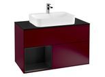 Villeroy und Boch Finion Waschtischunterschrank G362PDHB 100cm, Abdeckplatte black matt, Emotion, Regal links Black matt lacquer, Peony Matt