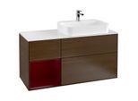 Villeroy und Boch Finion Waschtischunterschrank F391HBGN 120cm, Abdeckplatte white matt, Regal links Peony, Walnut veneer