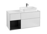Villeroy und Boch Finion Waschtischunterschrank F391PDMT 120cm, Abdeckplatte white matt, Regal links Black matt lacquer, White matt lacquer