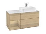 Villeroy und Boch Finion Waschtischunterschrank F391PCPC 120cm, Abdeckplatte white matt, Regal links Oak Veneer, Oak Veneer
