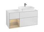 Villeroy und Boch Finion Waschtischunterschrank F391PCMT 120cm, Abdeckplatte white matt, Regal links Oak Veneer, White matt lacquer