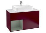 Villeroy und Boch Finion Waschtischunterschrank F111GMHB 100cm, Abdeckplatte black matt, Regal links Olive Matt Lacquer, Peony Matt