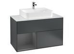 Villeroy und Boch Finion Waschtischunterschrank F111GKHG 100cm, Abdeckplatte black matt, Regal links Anthracite matt, Midnight Blue Matt Lacquer