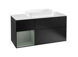 Villeroy und Boch Finion Waschtischunterschrank G291GMPD 120cm, Abdeckplatte white matt, Emotion, Regal links Olive Matt Lacquer, Black matt lacquer